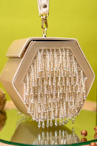 Beige embroidered clutch