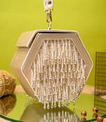 Beige embroidered clutch