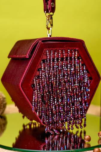Maroon embroidered clutch