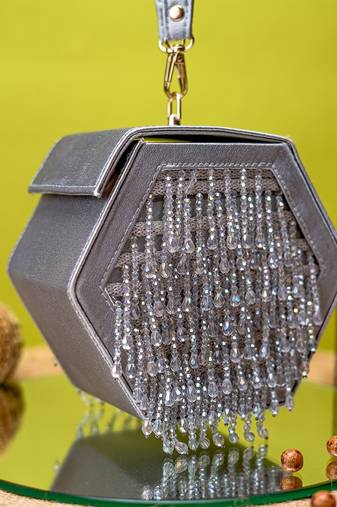 Grey embroidered clutch