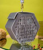 Grey embroidered clutch