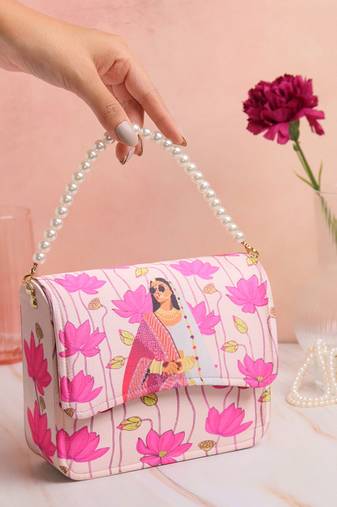 Pink floral printed clutch