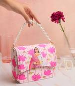 Pink floral printed clutch