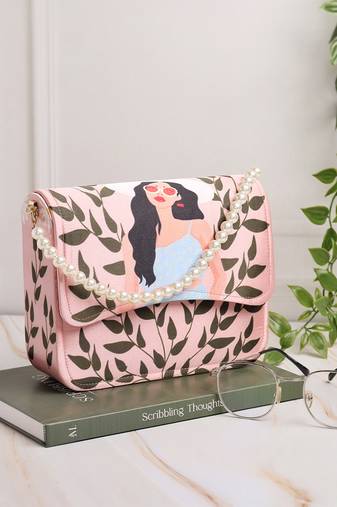 Pink floral printed clutch