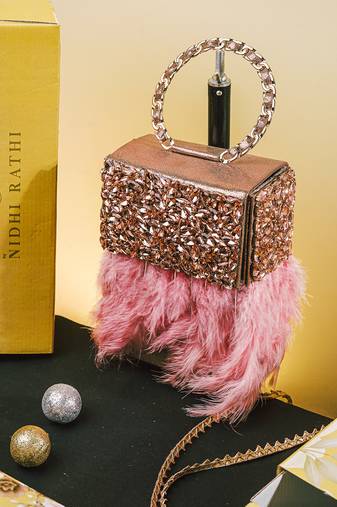 Pink beads embroidered clutch