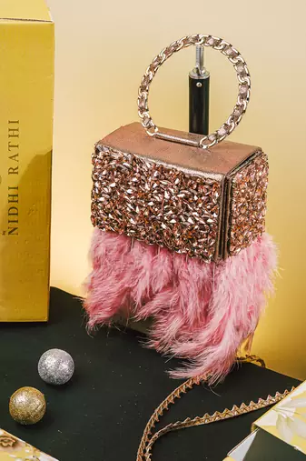 Pink beads embroidered clutch