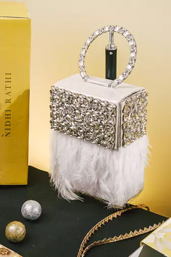 White beads embroidered clutch