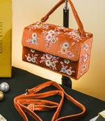 Tan floral embroidered clutch