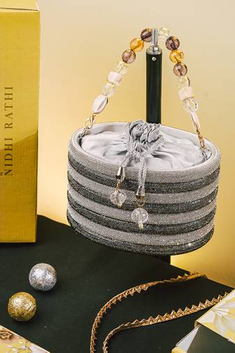 Silver embroidered potli bag