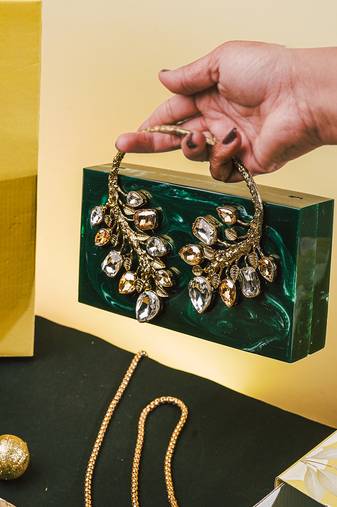 Dark green stone clutch