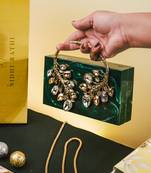 Dark green stone clutch