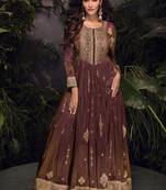 party wear brown viscous silk anarkali suit for women