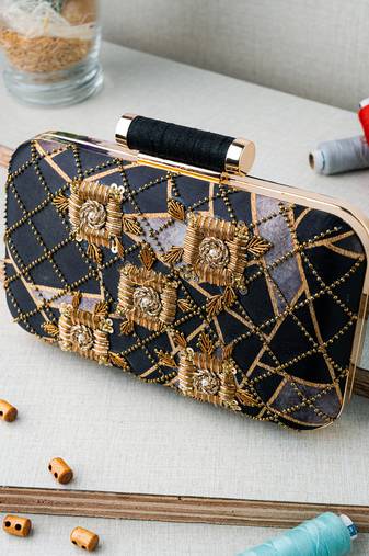 Black sequin embroidered clutch
