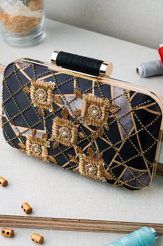 Black sequin embroidered clutch