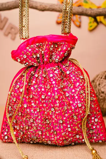 Pink sequin embroidered potli bag