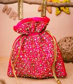 Pink sequin embroidered potli bag