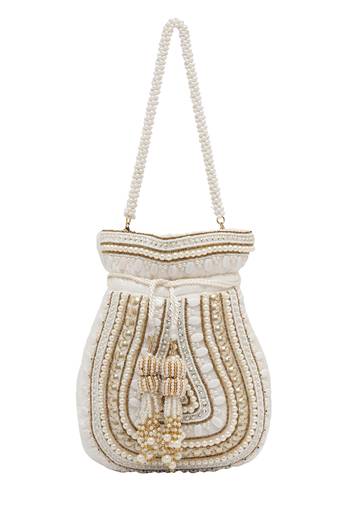 White pearl embroidered potli bag