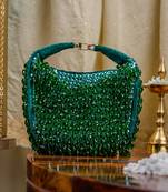 Green beads embroidered clutch