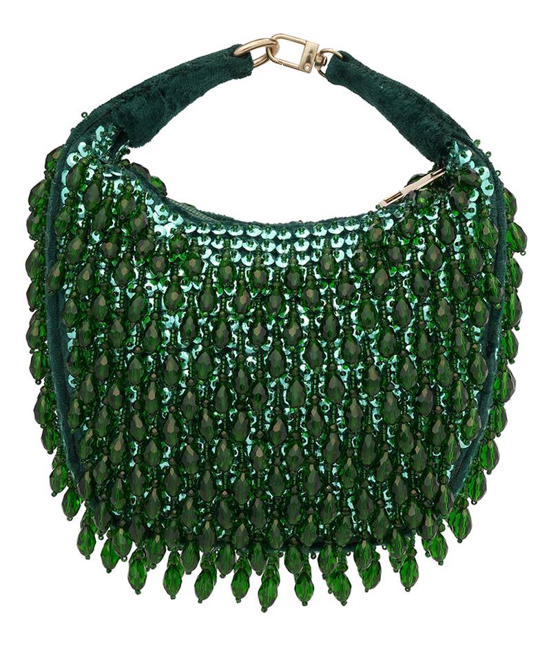 Green beads embroidered clutch