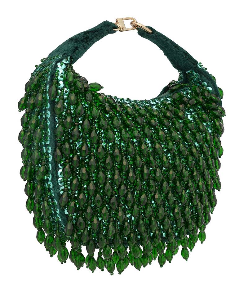 Green beads embroidered clutch