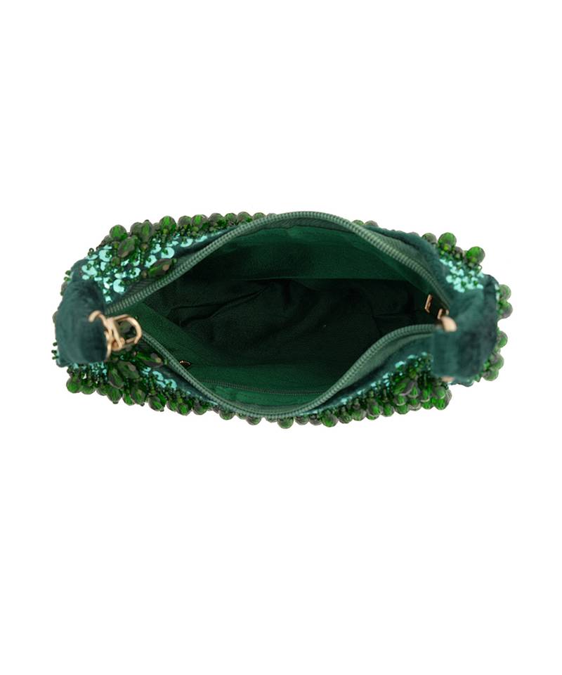 Green beads embroidered clutch