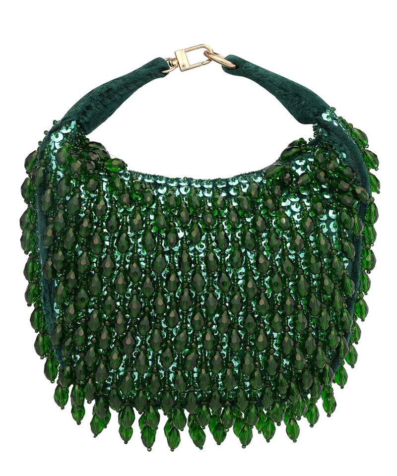 Green beads embroidered clutch