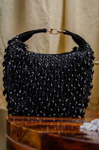 Black beads embroidered clutch