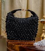 Black beads embroidered clutch