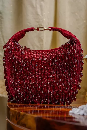 Maroon beads embroidered clutch