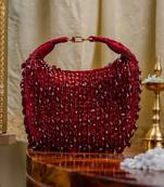 Maroon beads embroidered clutch