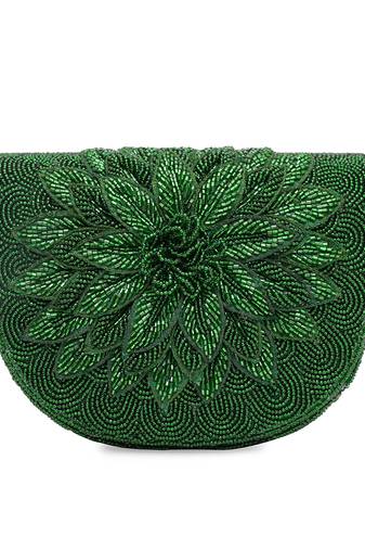 Green embroidered clutch
