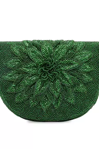 Green embroidered clutch