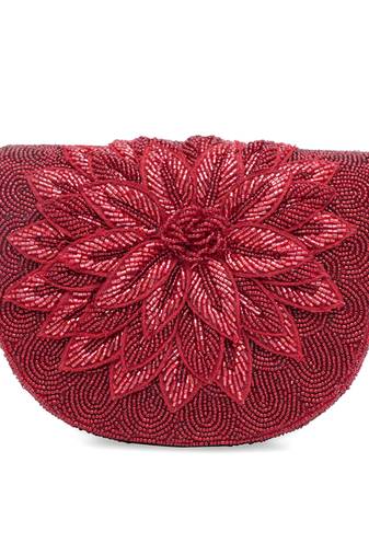 Maroon floral embroidered clutch