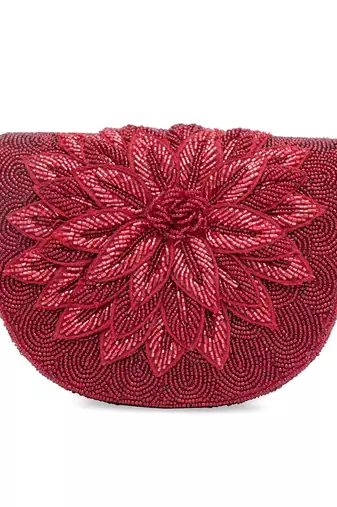 Maroon floral embroidered clutch