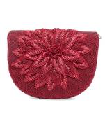 Maroon floral embroidered clutch