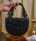 Black floral embroidered clutch