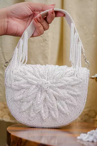 White floral embroidered clutch