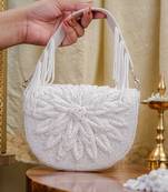 White floral embroidered clutch