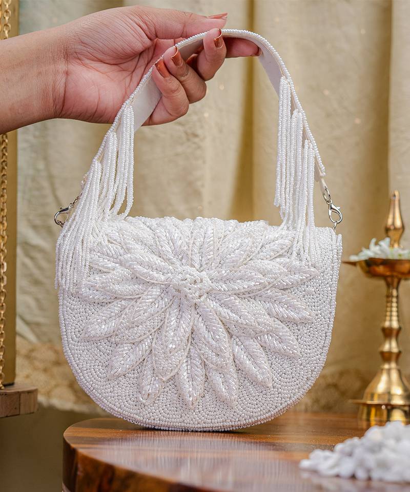 White floral embroidered clutch