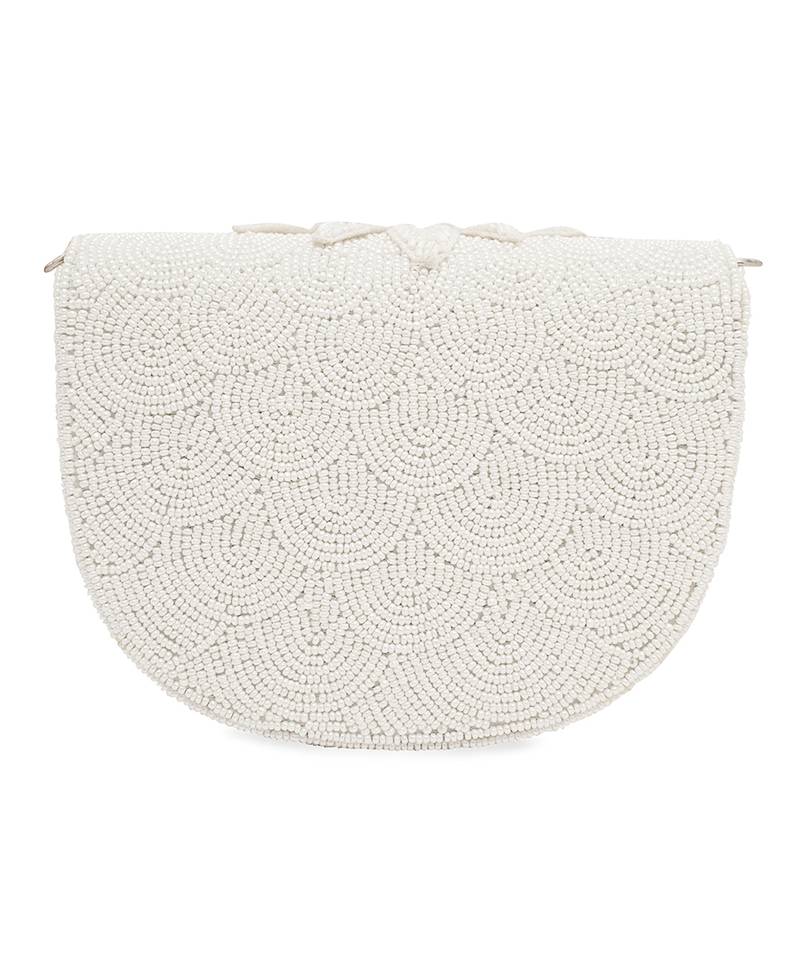 White floral embroidered clutch