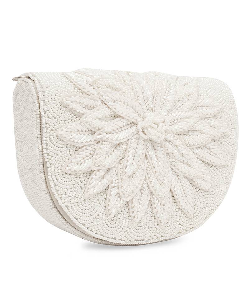 White floral embroidered clutch
