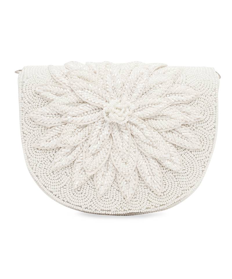 White floral embroidered clutch