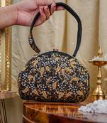 Black floral embroidered clutch