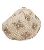 Beige floral embroidered clutch