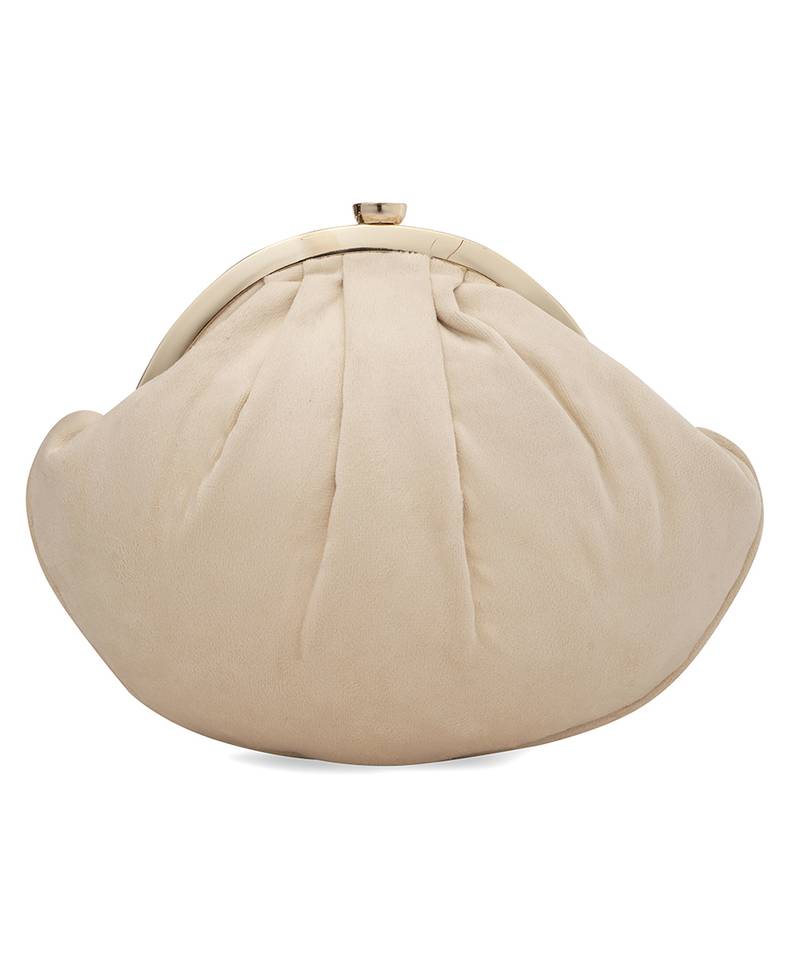 Beige floral embroidered clutch