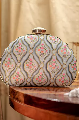 Blue floral printed clutch