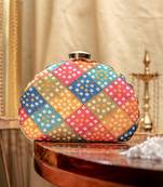 Blue geometric printed clutch