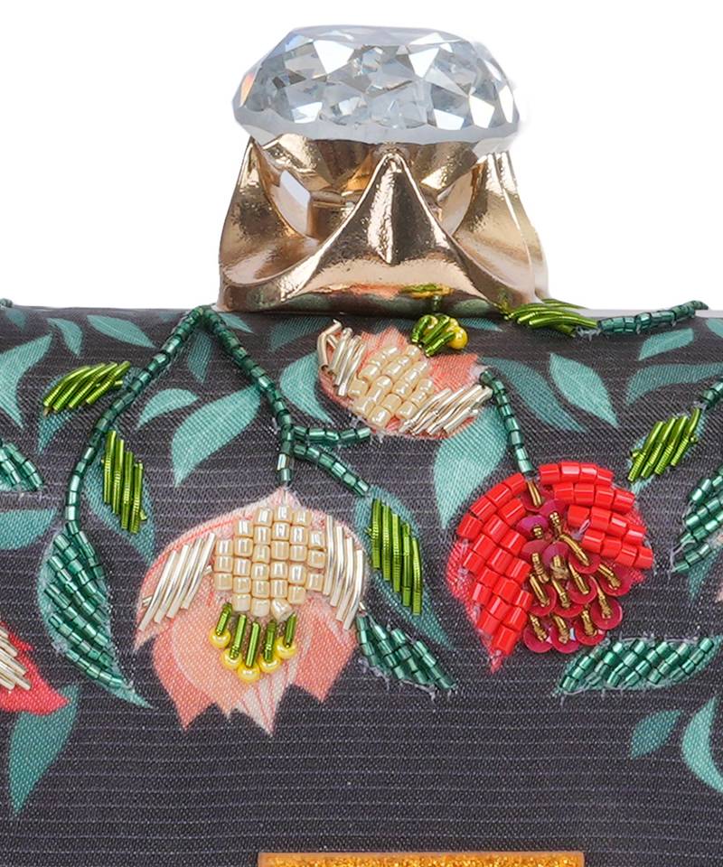 Blue floral embroidered customised 'J' clutch