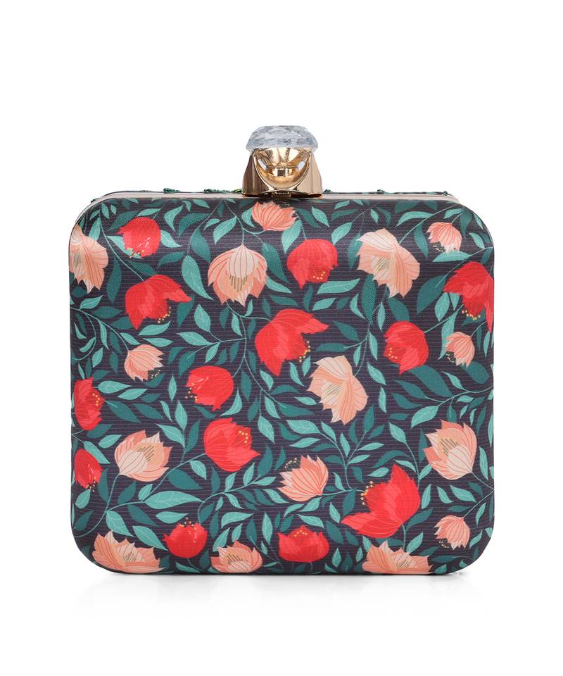 Blue floral embroidered customised 'J' clutch