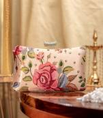 Pink floral embroidered clutch